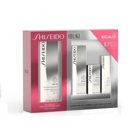 SHISEIDO IBUKI PROTECTIVE MOISTURIZER EMULSION 75 ML + LIMPIADOR 30 ML + EYE CREAM 5 ML + SOFT. 15 ML SET