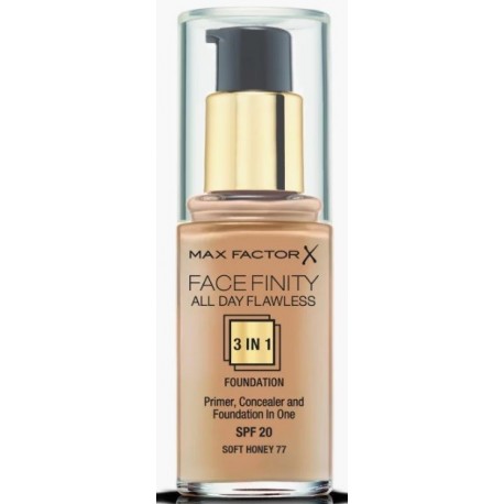 MAX FACTOR FACEFINITY ALL DAY FLAWLESS 3 IN 1 FOUNDATION 077 SOFT HONEY